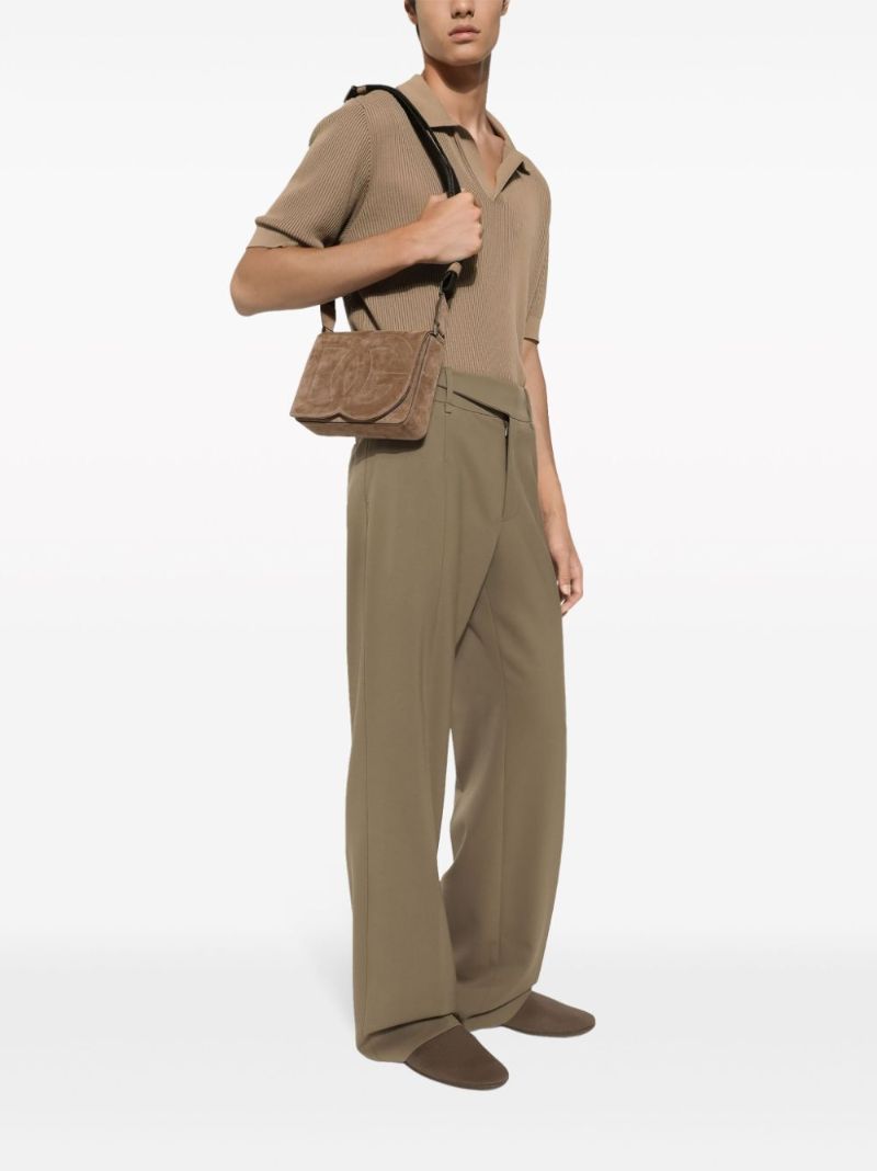 Brown Dg Logo Suede Cross Body Bag