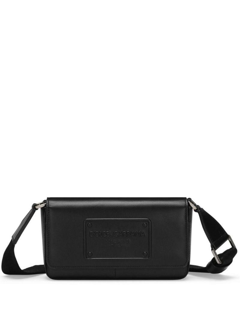 Black Logo-embossed Leather Shoulder Bag