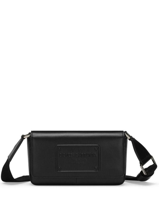 Black Logo-embossed Leather Shoulder Bag
