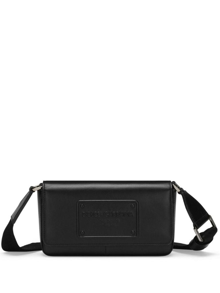 Black Logo-embossed Leather Shoulder Bag