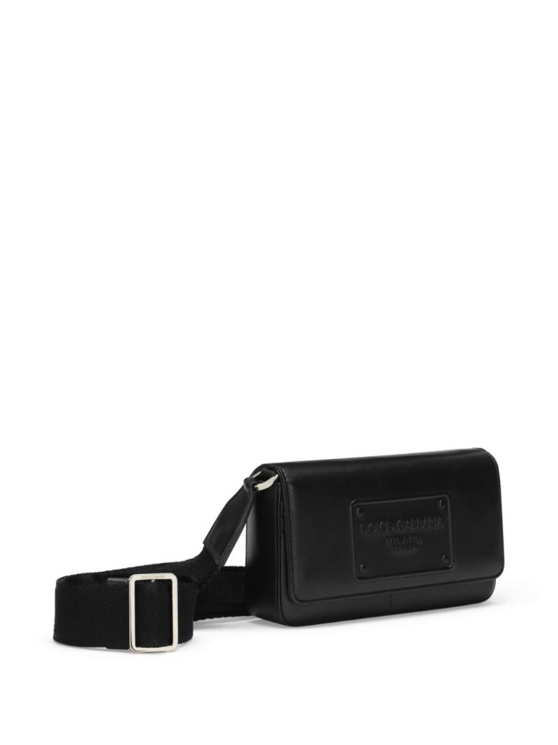 Black Logo-embossed Leather Shoulder Bag