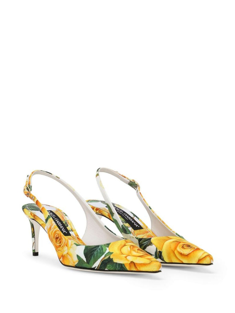 White Rose-print 60 Slingback Pumps