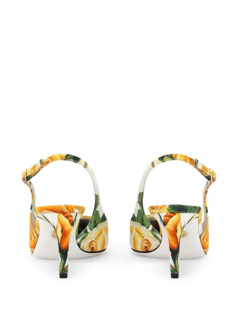 White Rose-print 60 Slingback Pumps