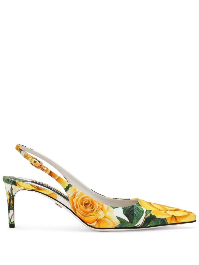 White Rose-print 60 Slingback Pumps