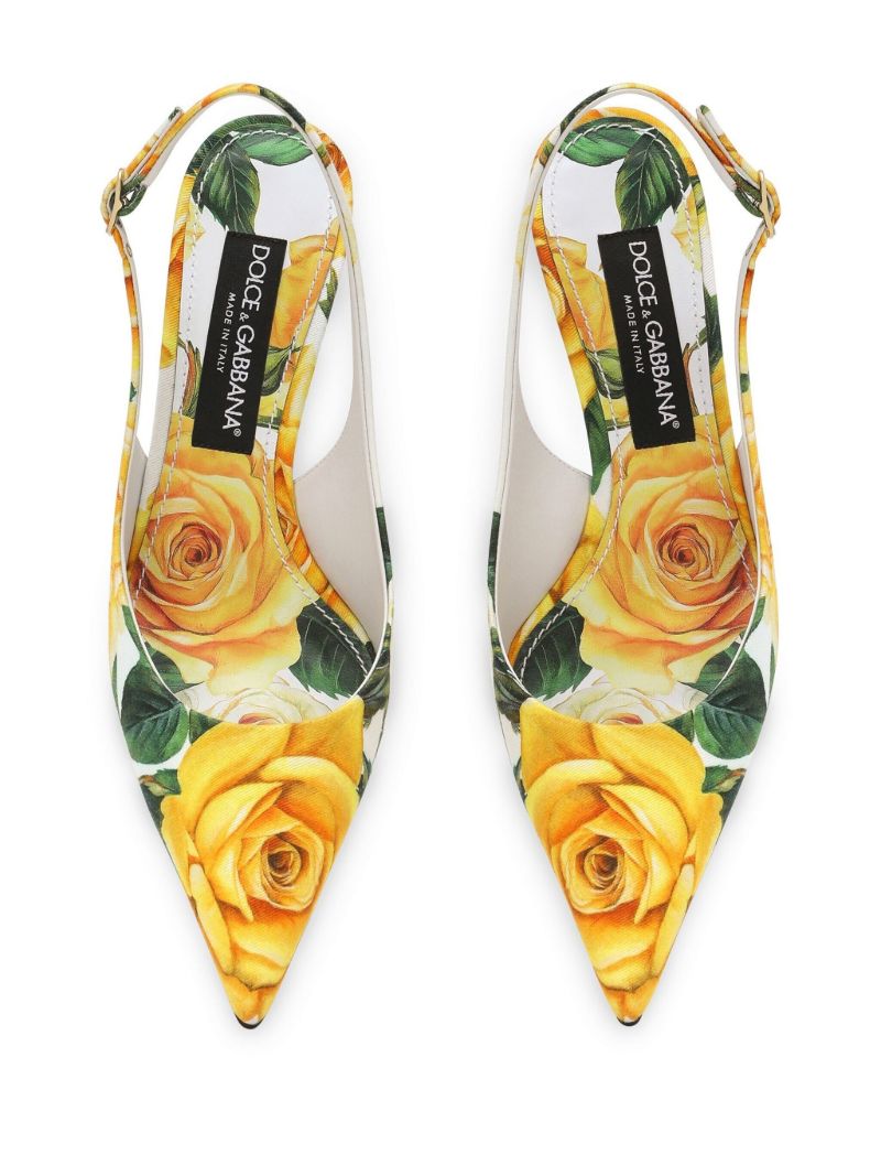 White Rose-print 60 Slingback Pumps