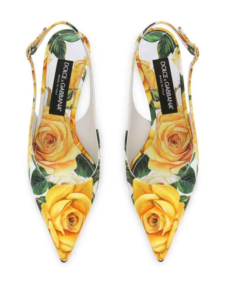 White Rose-print 60 Slingback Pumps