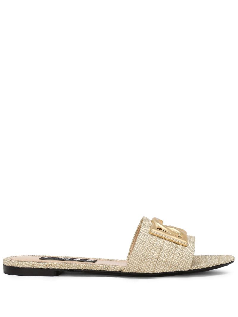 Beige Dg Logo Raffia Sandals
