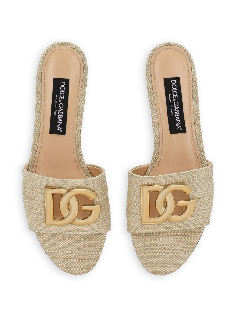 Beige Dg Logo Raffia Sandals