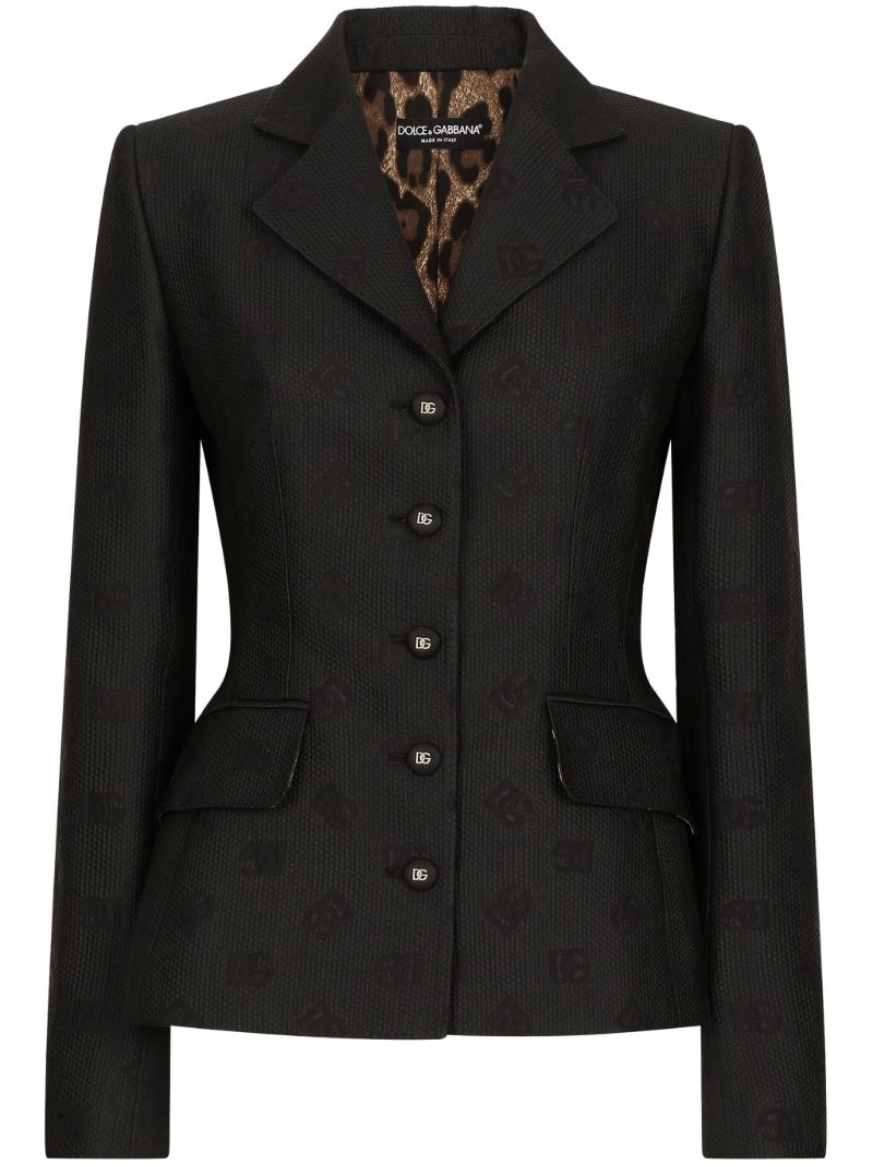 Black Logo Jacquard Single-breasted Blazer
