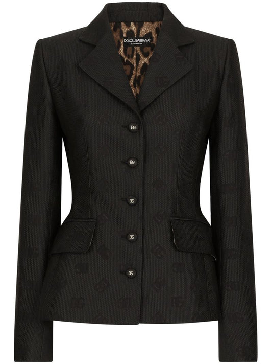 Black Logo Jacquard Single-breasted Blazer
