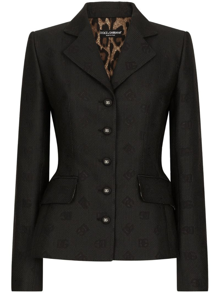 Black Logo Jacquard Single-breasted Blazer