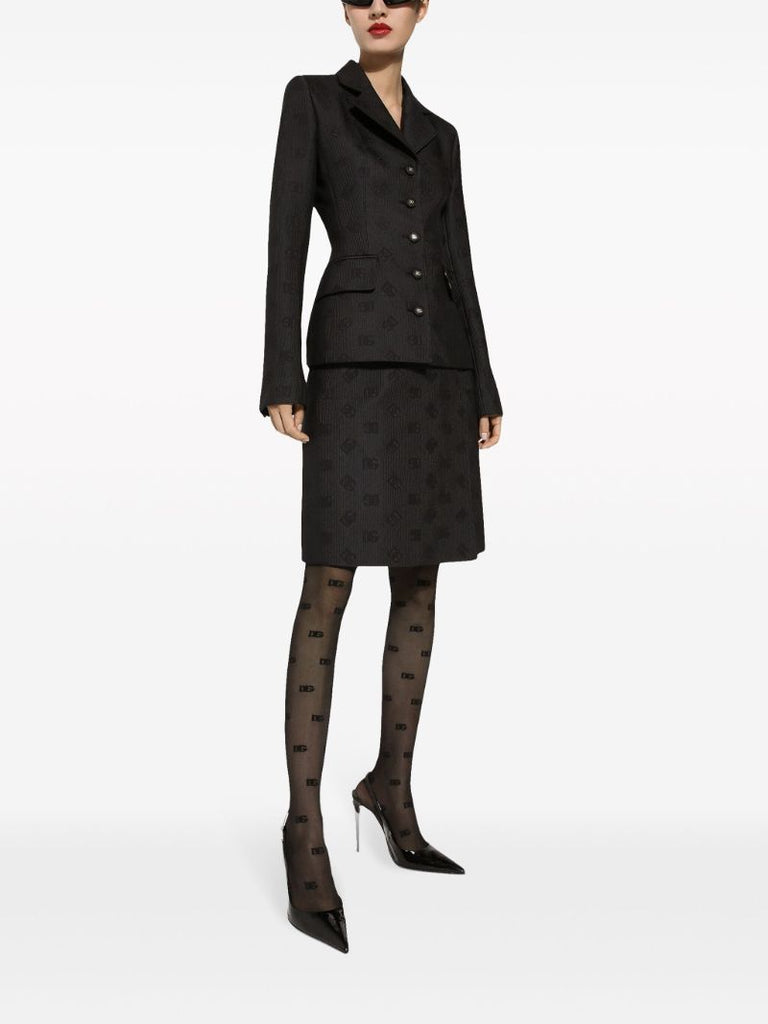 Black Logo Jacquard Single-breasted Blazer