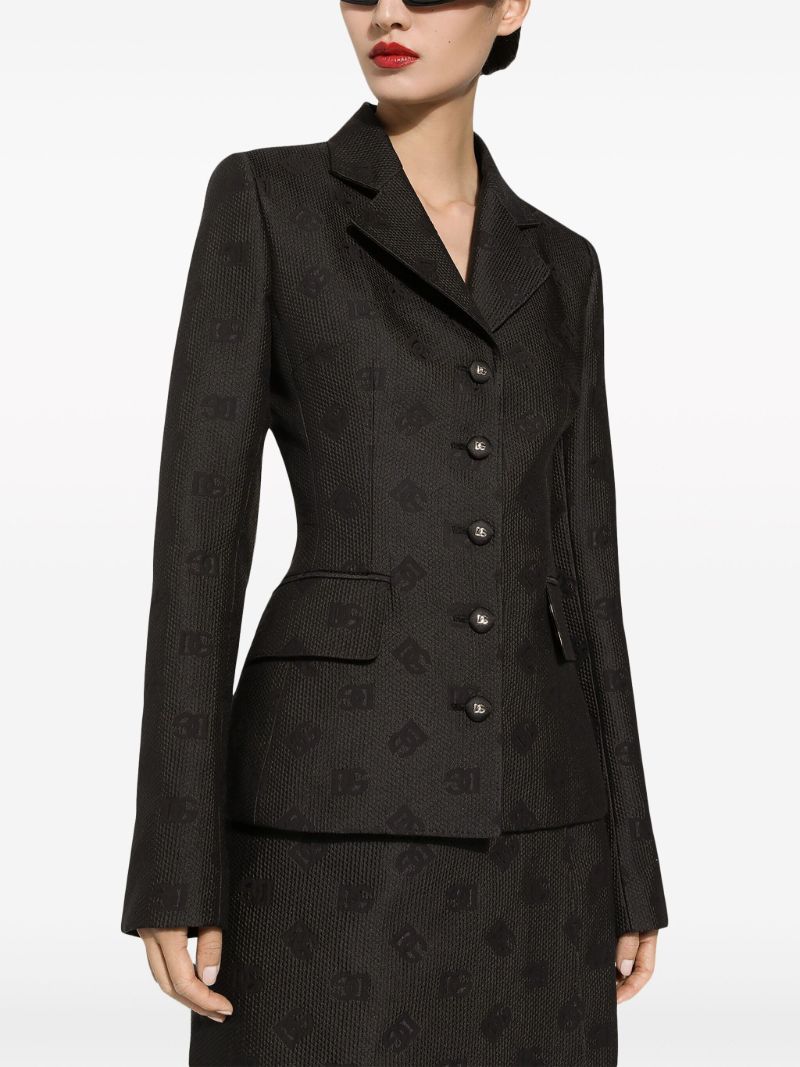 Black Logo Jacquard Single-breasted Blazer