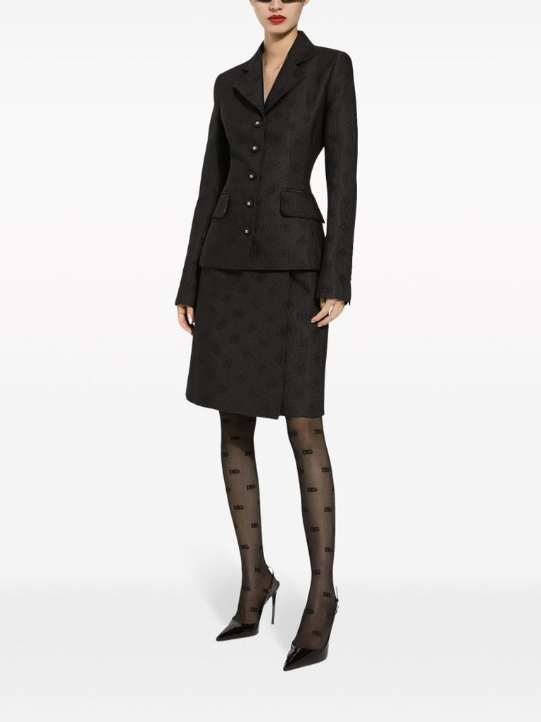 Black Logo Jacquard Single-breasted Blazer
