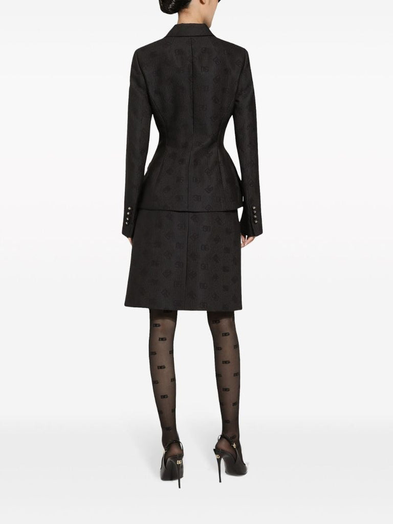 Black Logo Jacquard Single-breasted Blazer