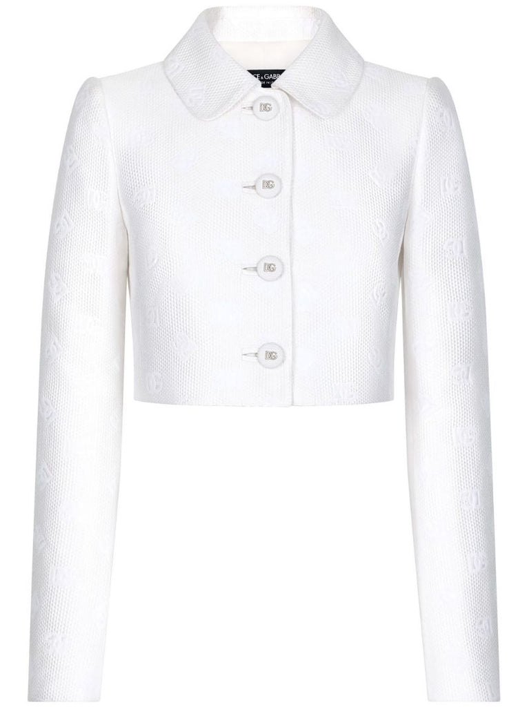White Monogram Jacquard Cropped Jacket