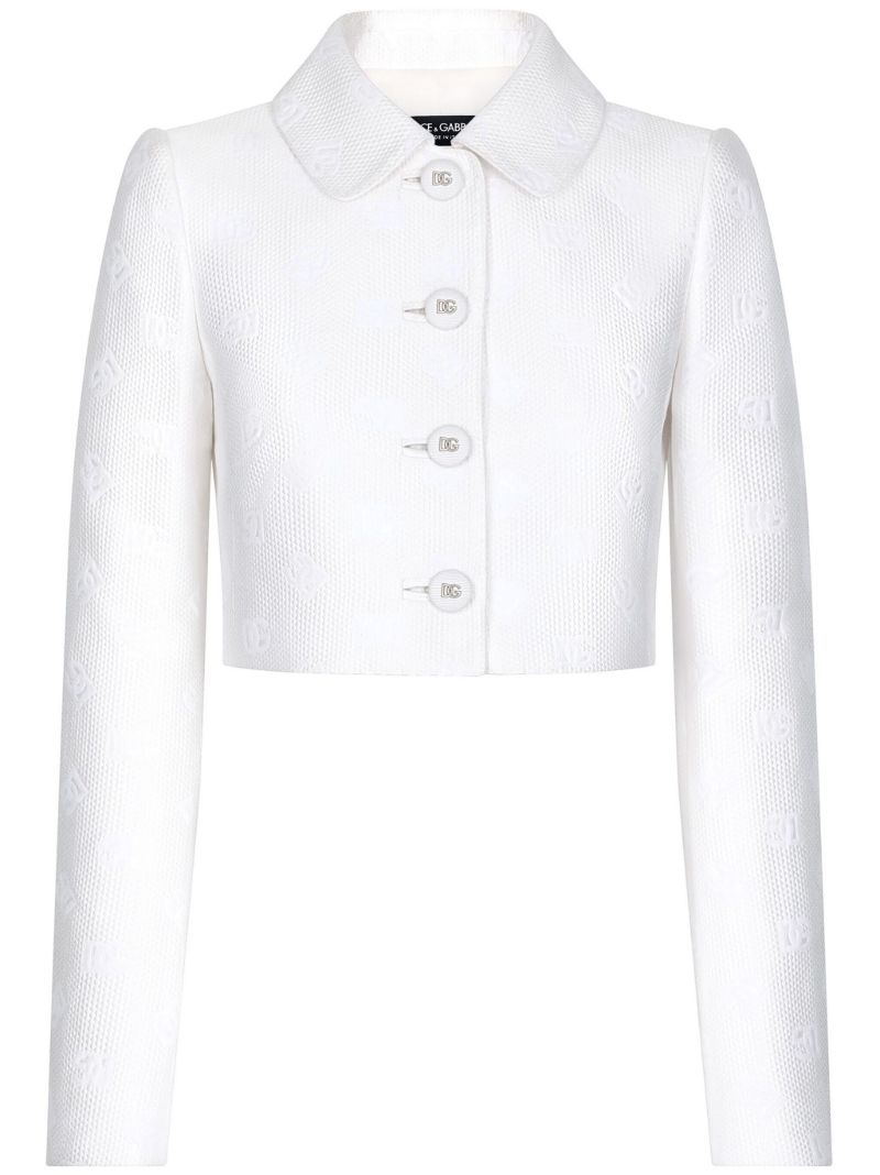 White Monogram Jacquard Cropped Jacket
