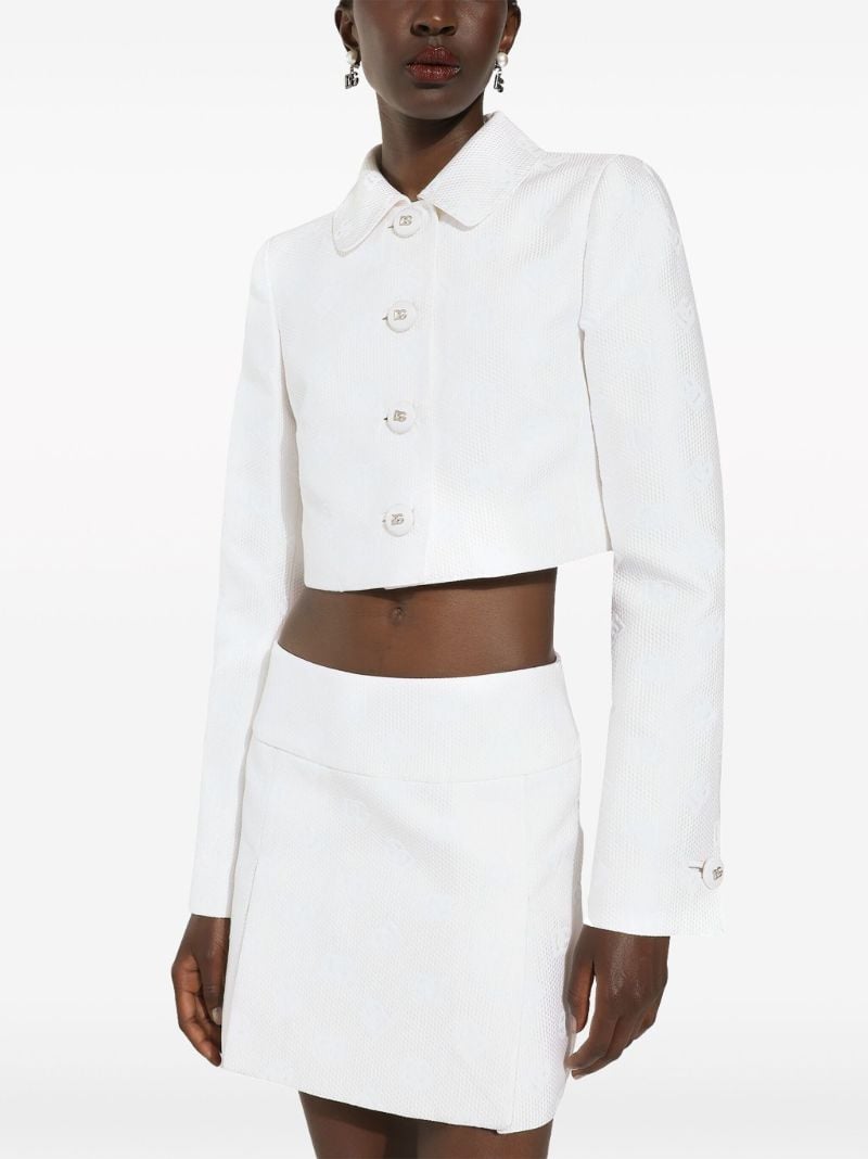 White Monogram Jacquard Cropped Jacket