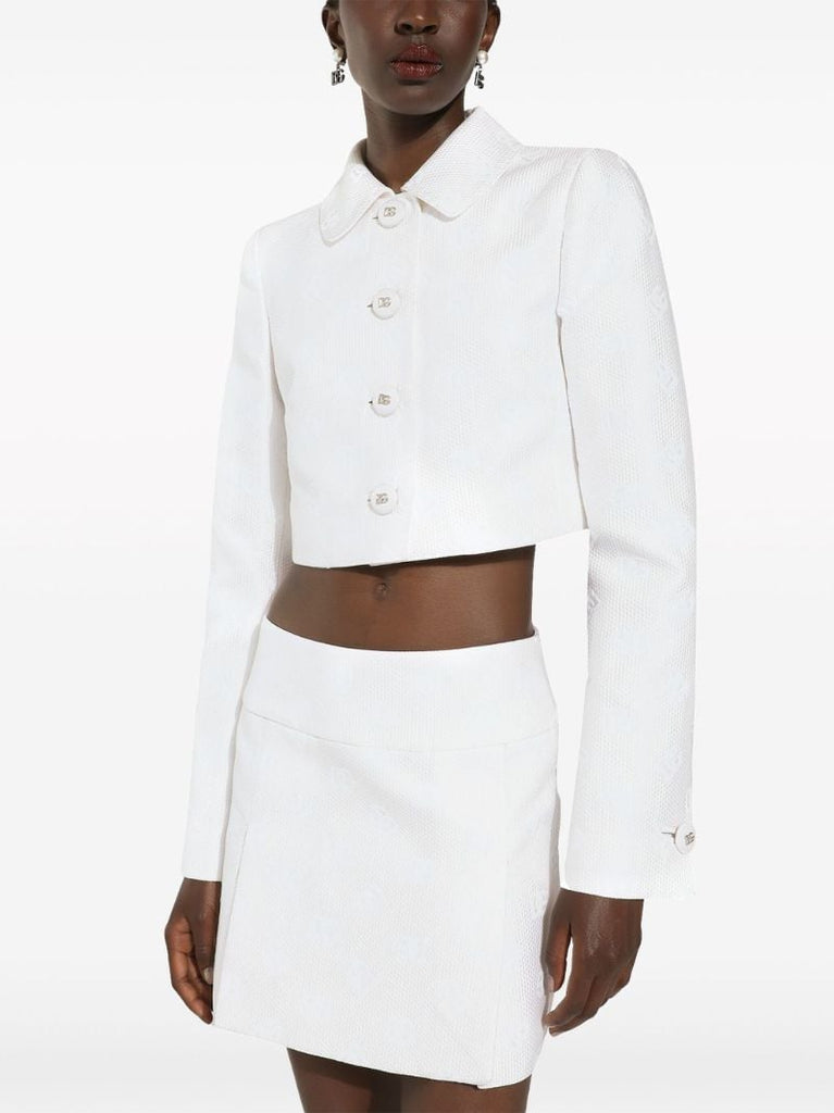 White Monogram Jacquard Cropped Jacket