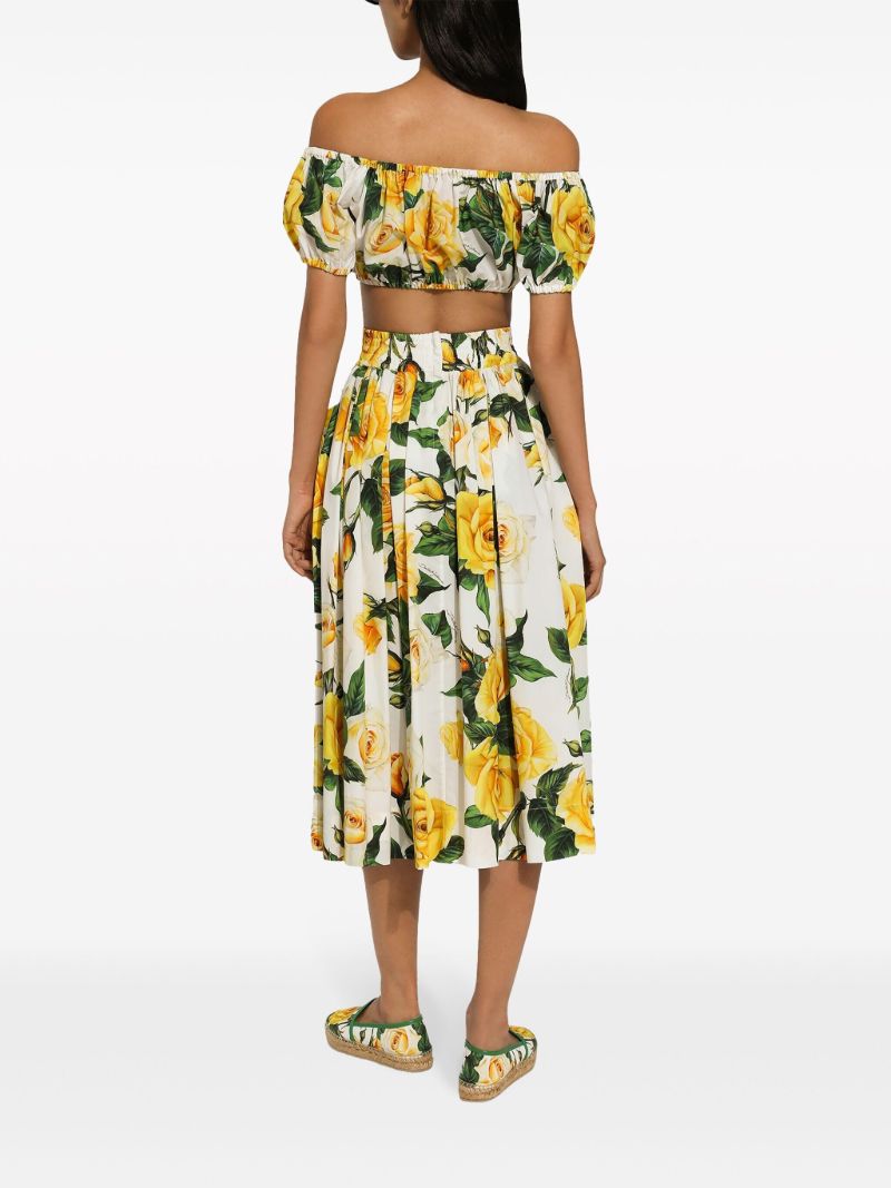 White Rose Print Midi Skirt