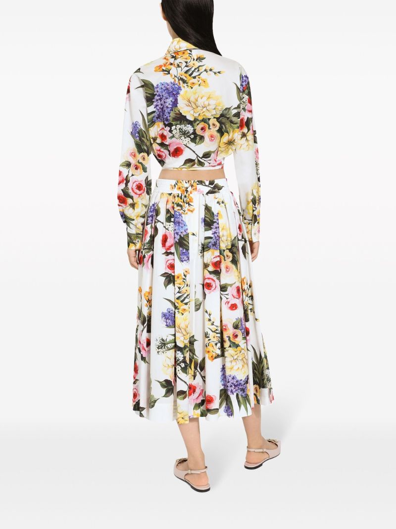 White Garden Print Midi Skirt
