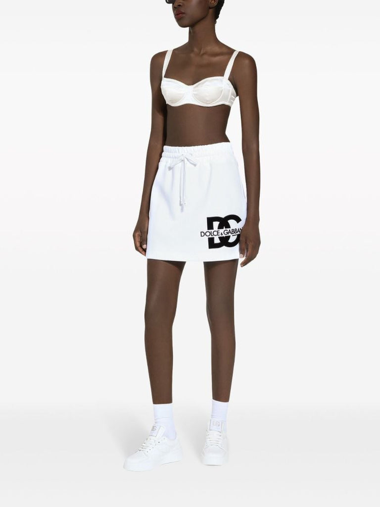 White Logo Print Mini Skirt