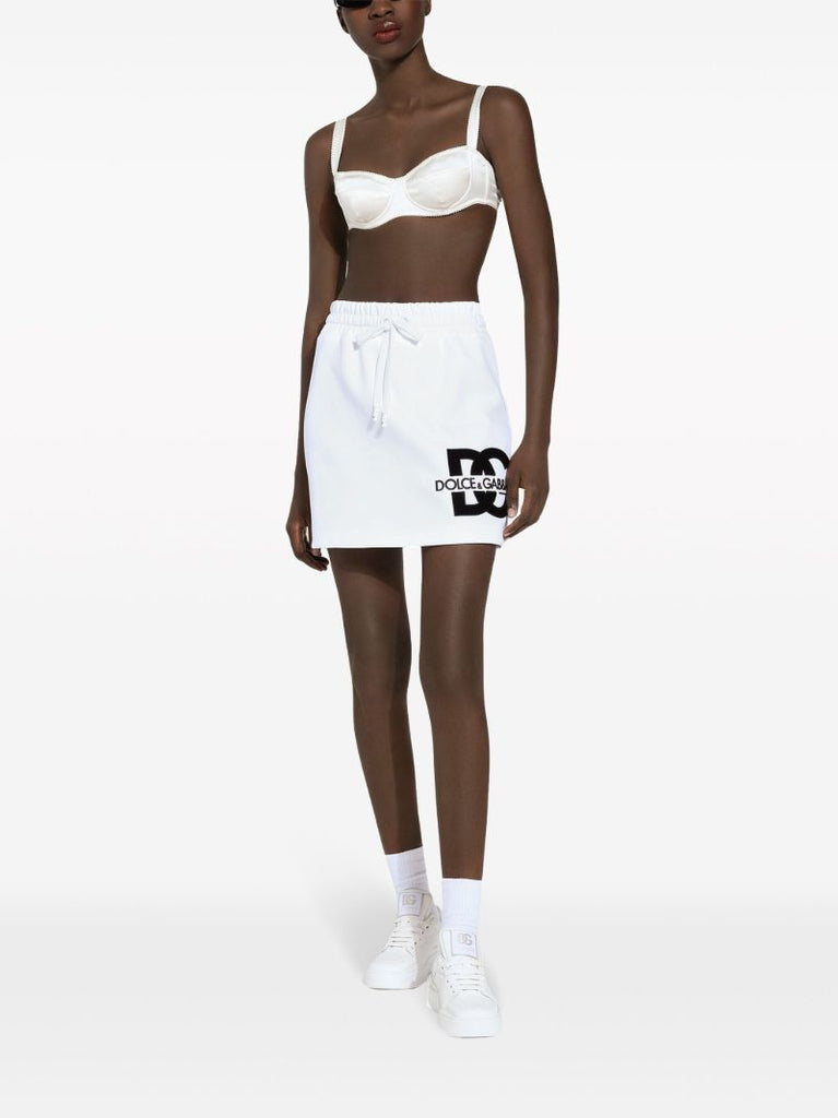 White Logo Print Mini Skirt