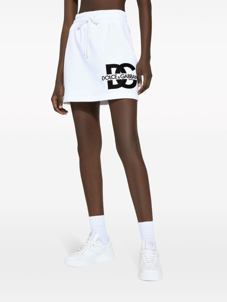 White Logo Print Mini Skirt