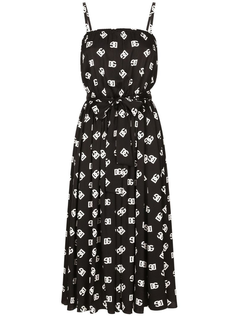 Black Dg Print Pleated Dress