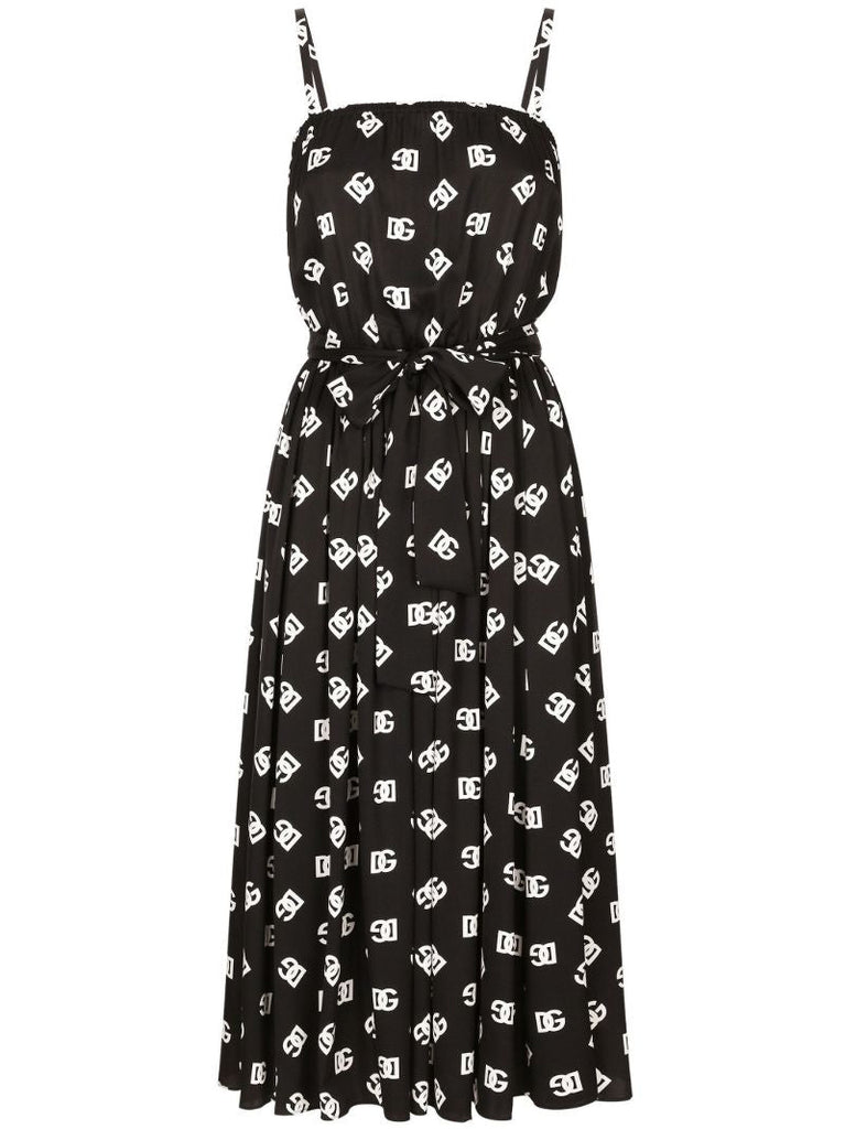 Black Dg Print Pleated Dress