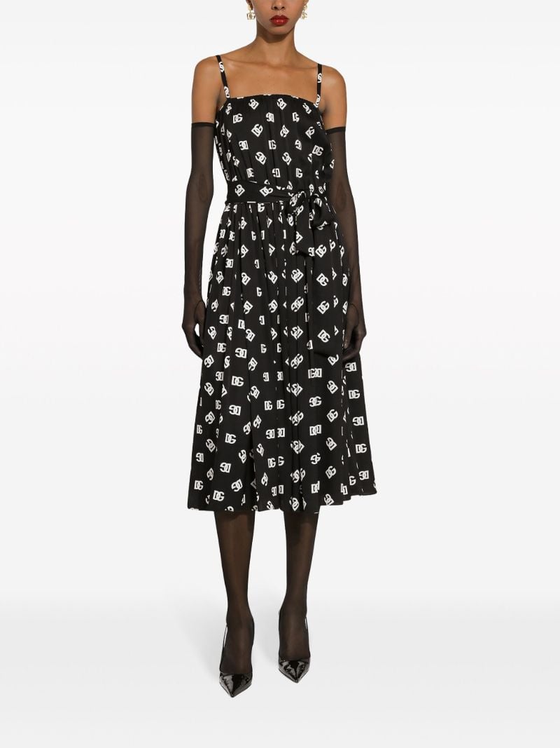 Black Dg Print Pleated Dress