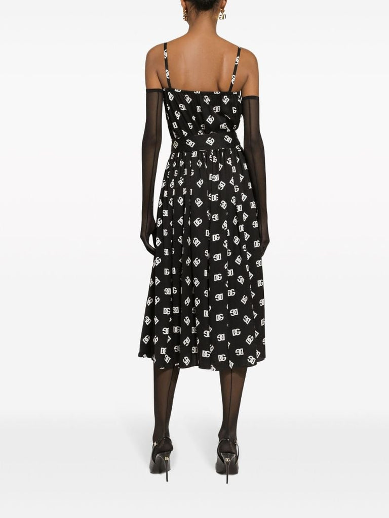 Black Dg Print Pleated Dress