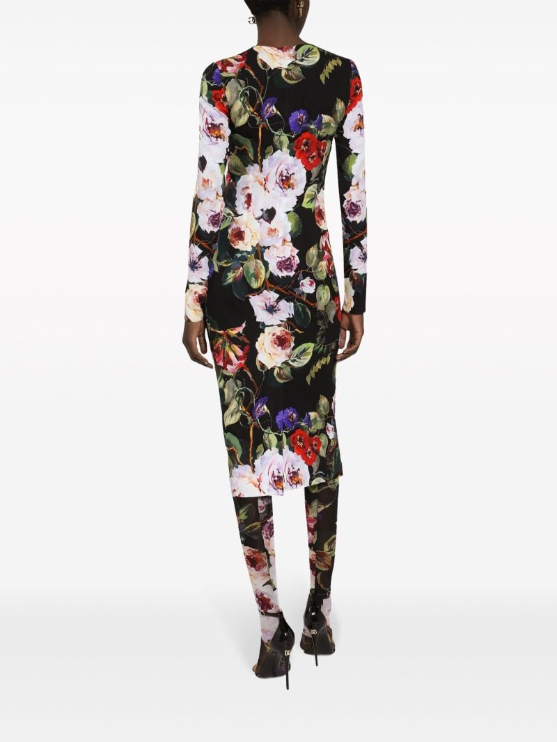 Black Floral Print Midi Dress