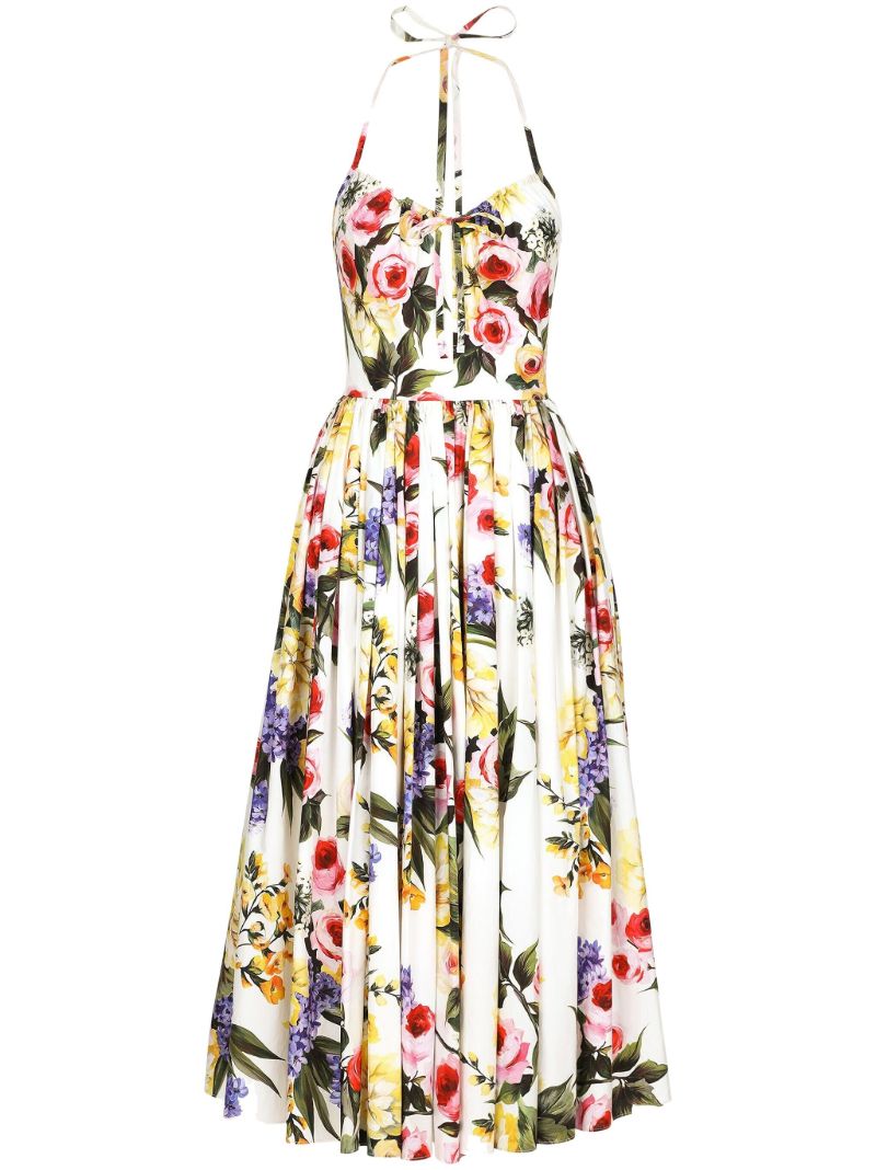 White Garden Pleated Midi Dress