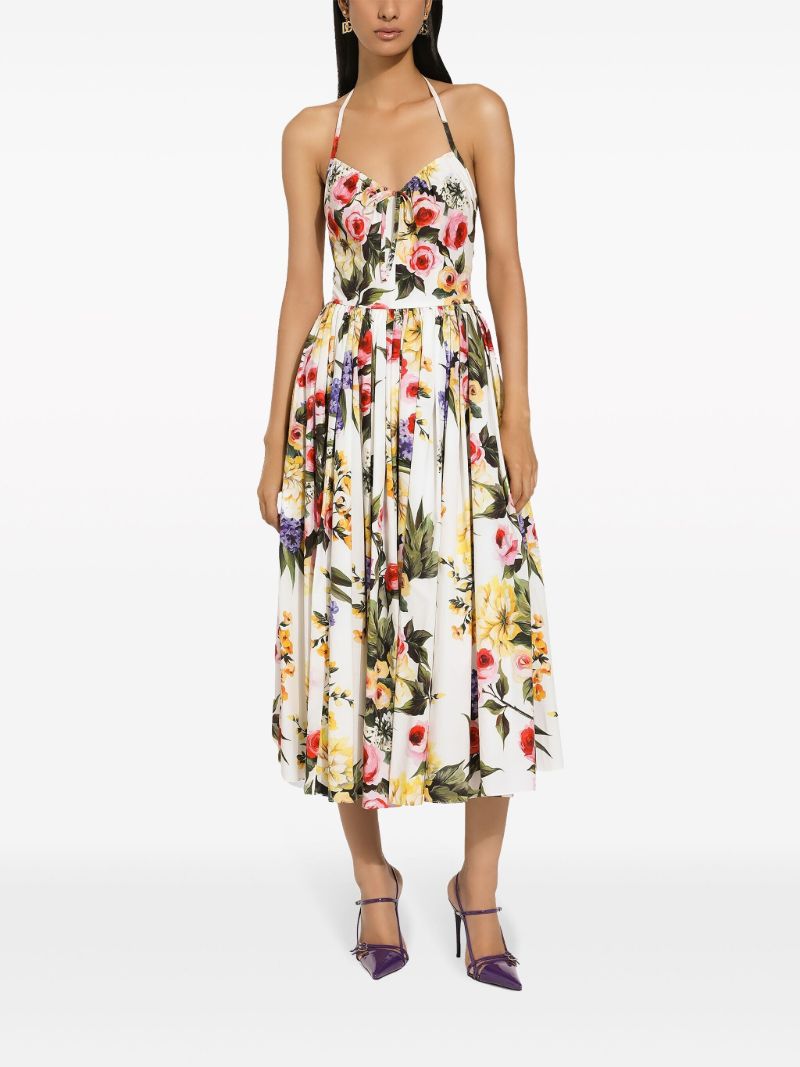 White Garden Pleated Midi Dress