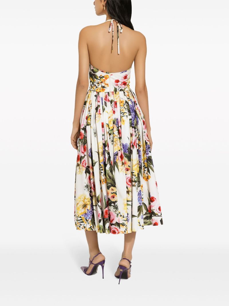 White Garden Pleated Midi Dress