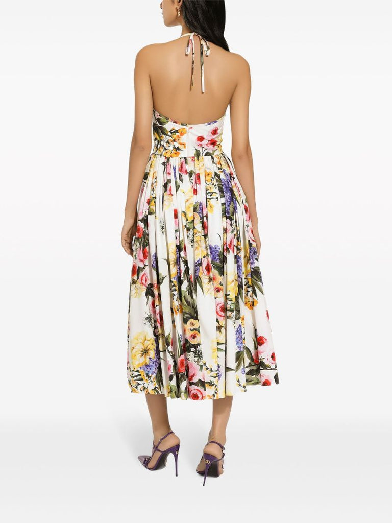 White Garden Pleated Midi Dress