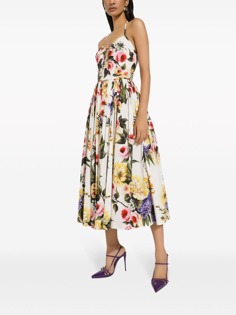 White Garden Pleated Midi Dress
