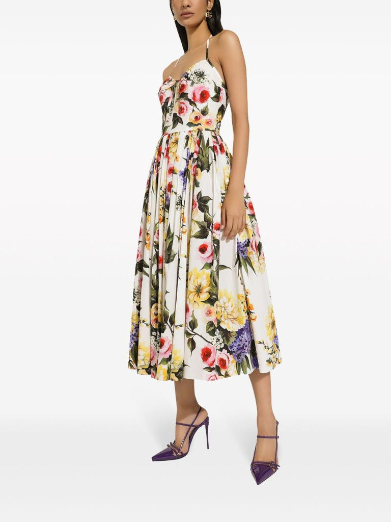 White Garden Pleated Midi Dress
