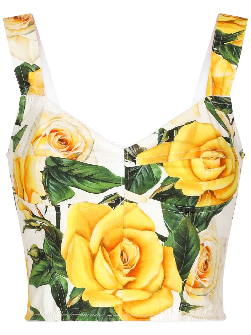 Yellow Rose Print Corset Top