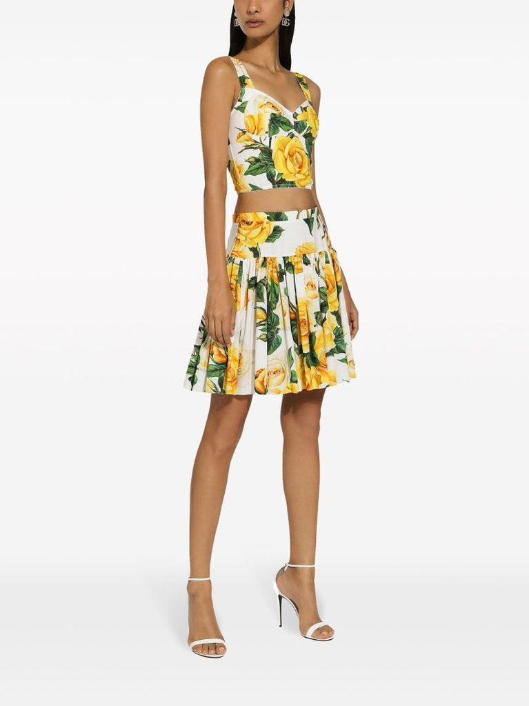 Yellow Rose Print Corset Top