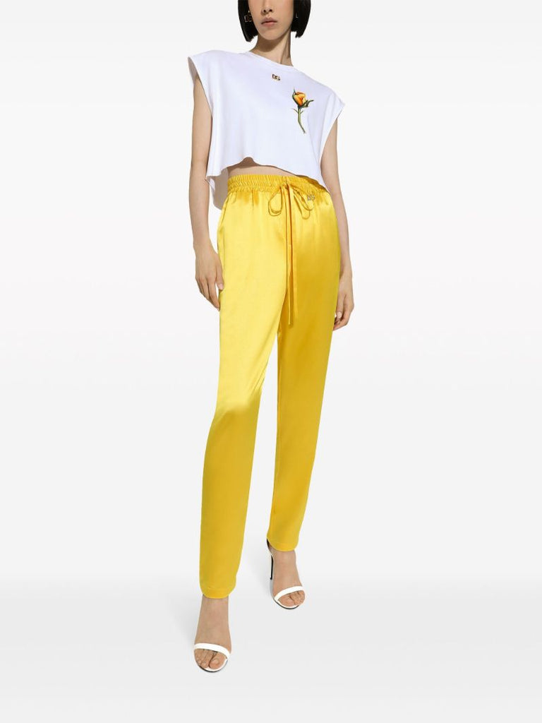 White Floral-appliquÃ_x0083_Â© Cropped T-shirt