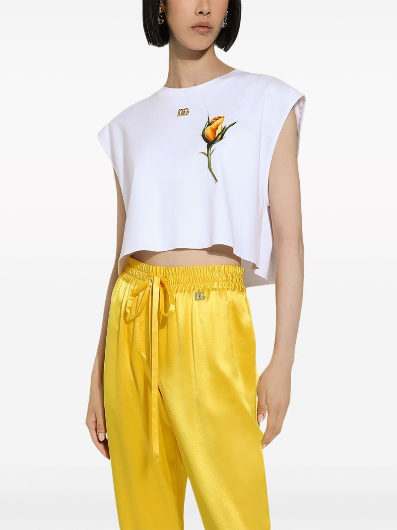 White Floral-appliquÃ_x0083_Â© Cropped T-shirt