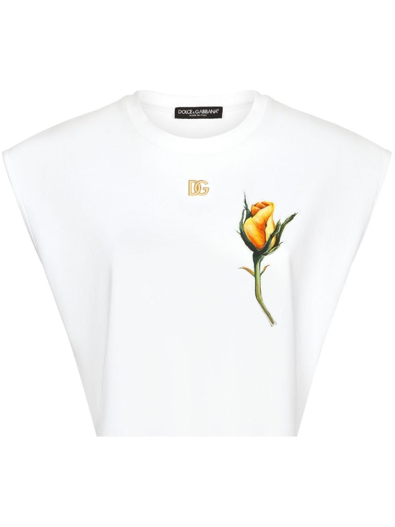 White Floral-appliquÃ_x0083_Â© Cropped T-shirt