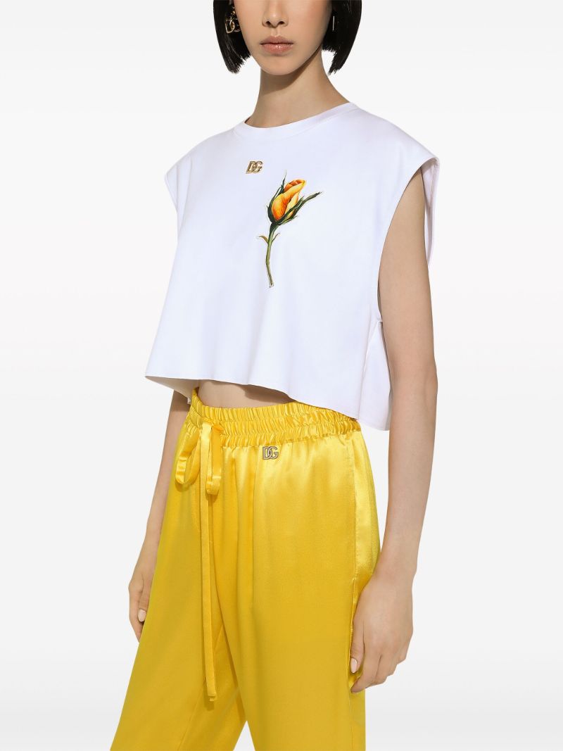 White Floral-appliquÃ_x0083_Â© Cropped T-shirt