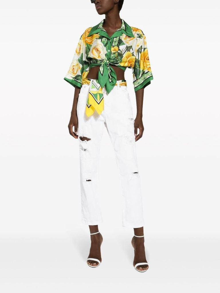White Distressed Straight-leg Jeans