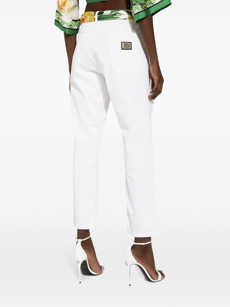 White Distressed Straight-leg Jeans