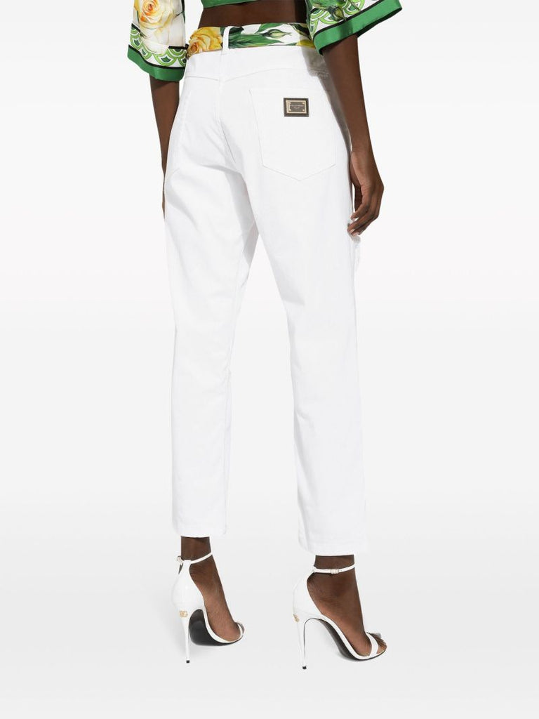 White Distressed Straight-leg Jeans