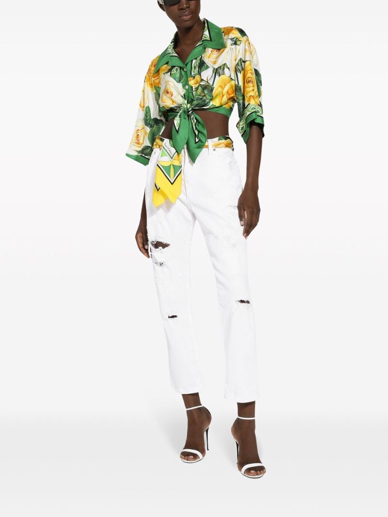White Distressed Straight-leg Jeans