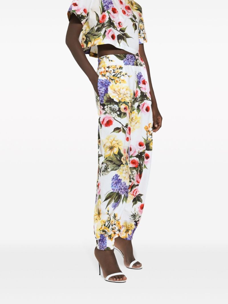 White Floral Print Cotton Track Pants